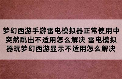 梦幻西游手游雷电模拟器正常使用中突然跳出不适用怎么解决 雷电模拟器玩梦幻西游显示不适用怎么解决